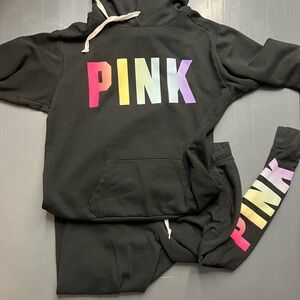 Victoria Secret  Hoodie and Joggers Set with Multicolor PINK SIZE LARGE PREOWNED